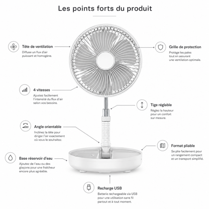 Ventilateur pliable rechargeable avec brumisateur